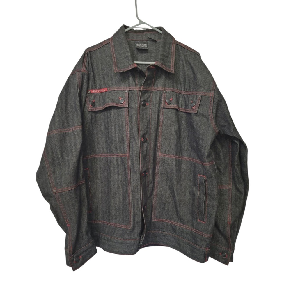 Vintage Y2K Delf Denim‎ Jacket Mens L Hip Hop Grunge Street Rap Contrast Stitch